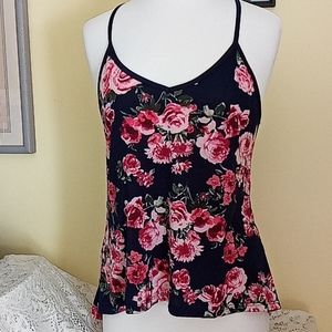 Floral Spaghetti Strap Knit Top High/Low Hem